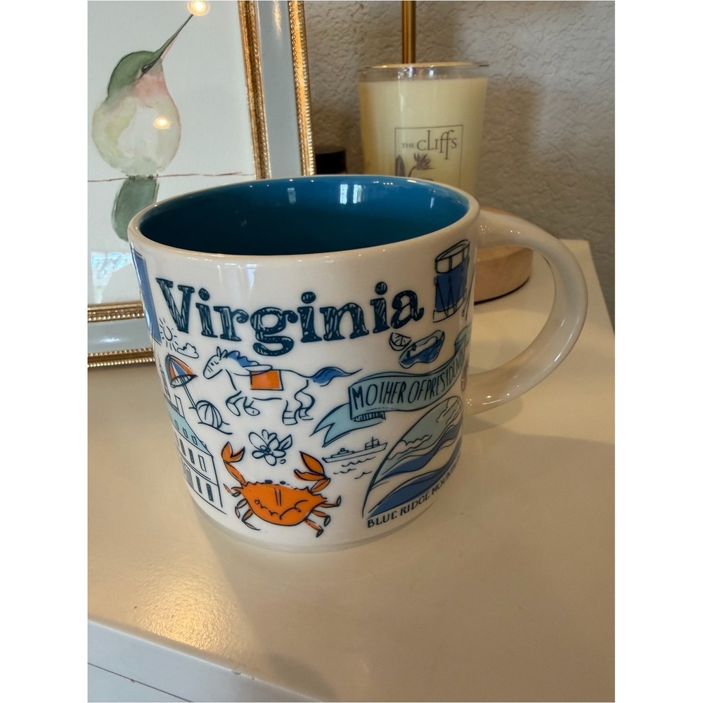 Virginia BEEN THERE Starbucks Coffee Mug Cup Collectible 14 oz Blue Orange EUC